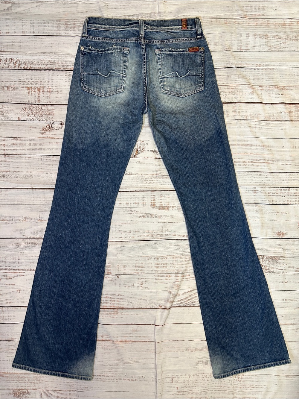 7 For All Mankind Flare Pink Stitching Size 27 Long Inseam